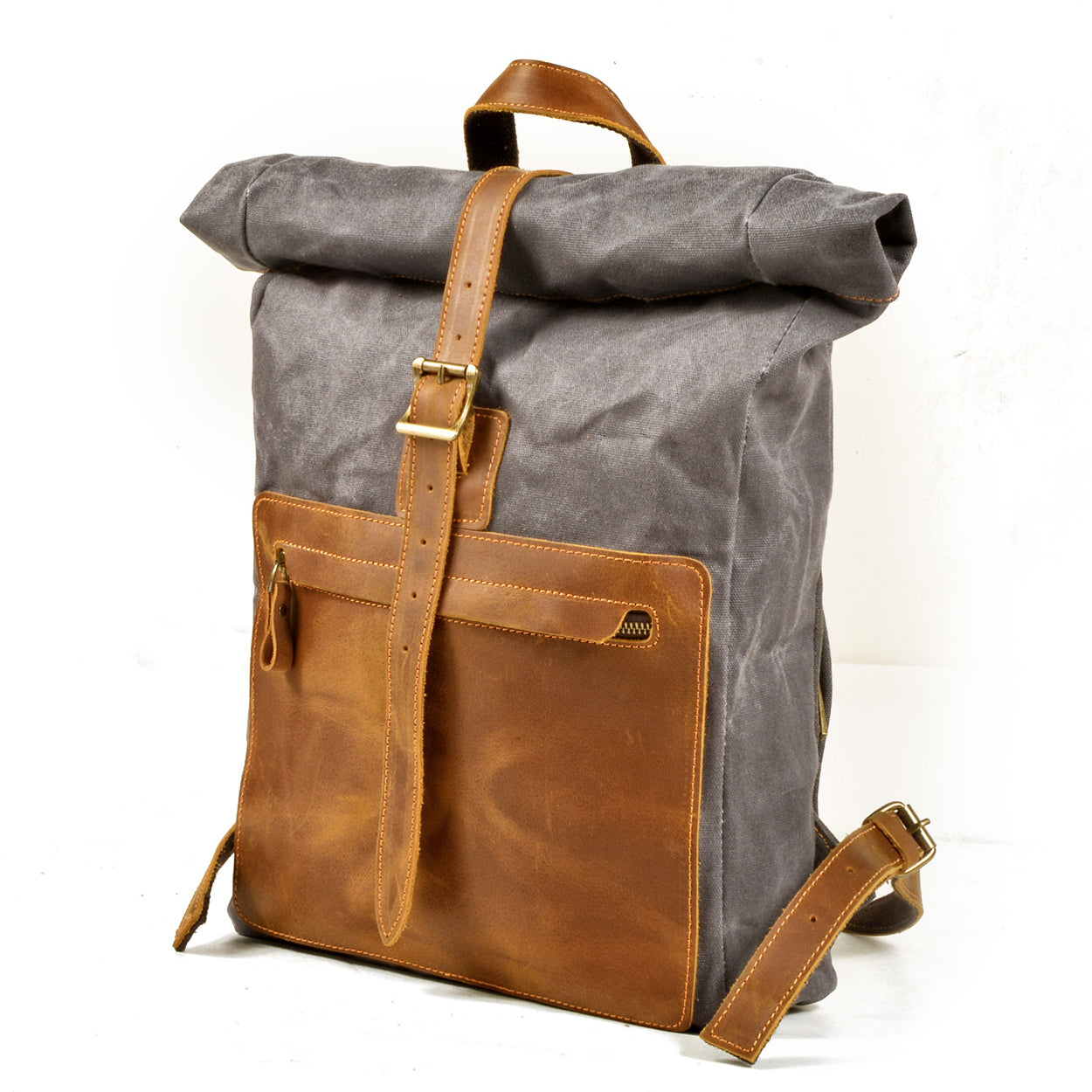 Waxed Canvas Backpack,Leather Canvas Bag,Large Hiking Rucksack For Men-i7bags