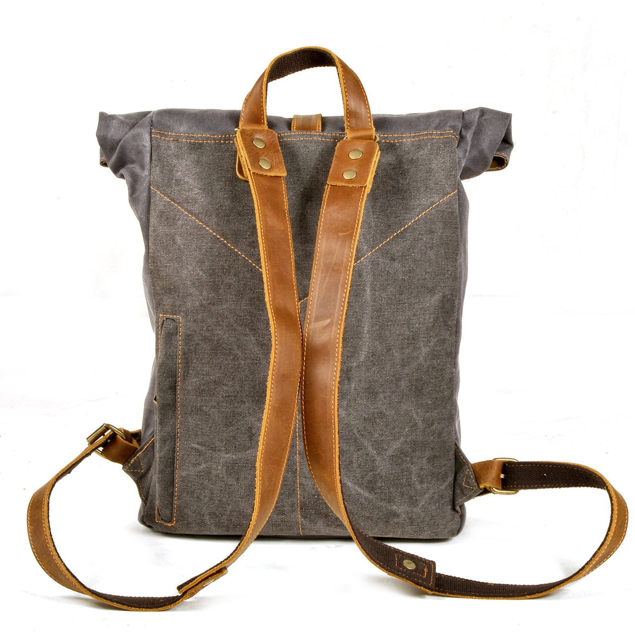 Waxed Canvas Backpack,Leather Canvas Bag,Large Hiking Rucksack For Men-i7bags