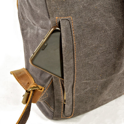 Waxed Canvas Backpack,Leather Canvas Bag,Large Hiking Rucksack For Men-i7bags