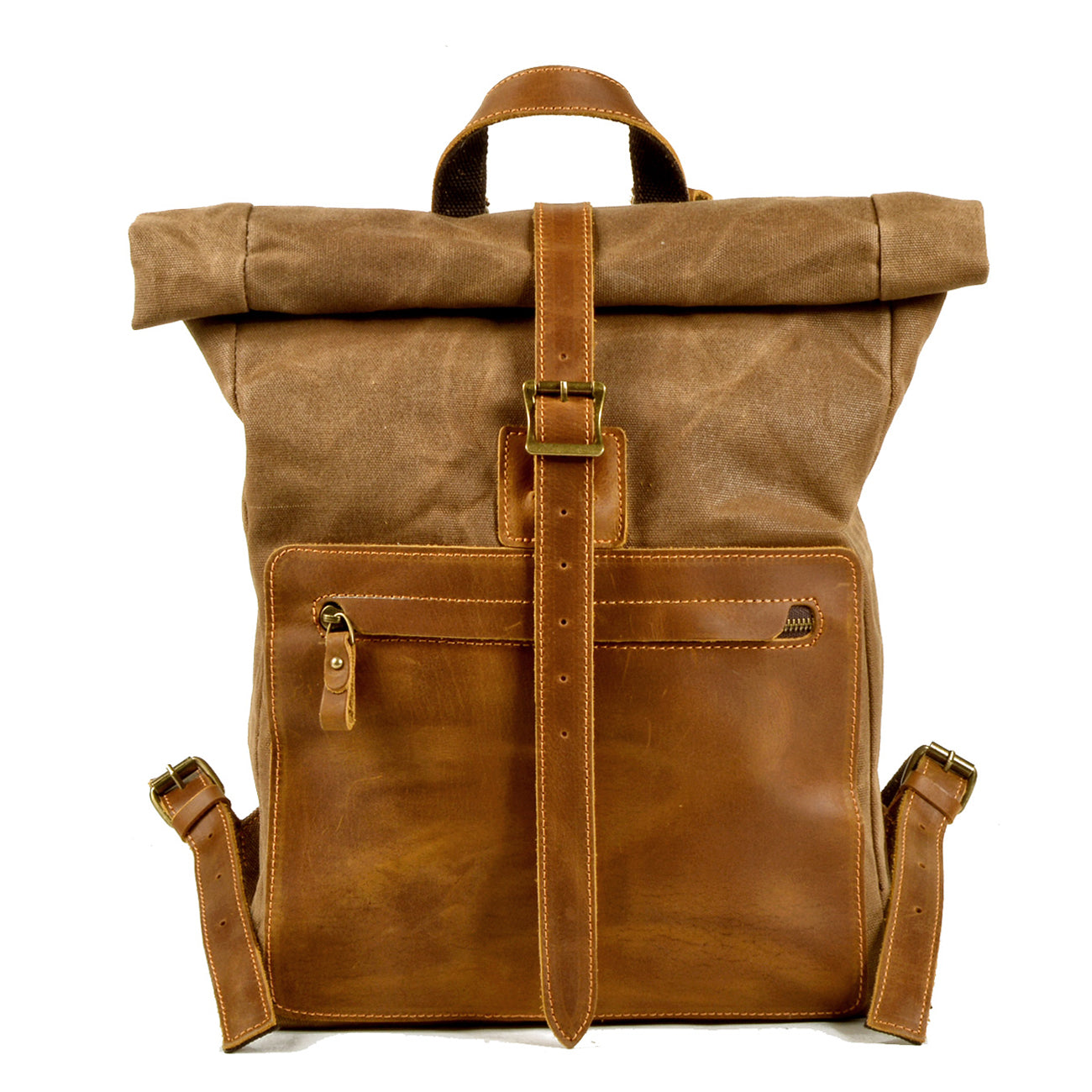 Waxed Canvas Backpack,Leather Canvas Bag,Large Hiking Rucksack For Men-i7bags