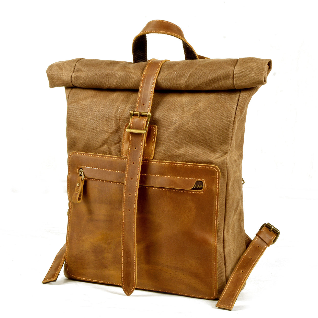 Waxed Canvas Backpack,Leather Canvas Bag,Large Hiking Rucksack For Men-i7bags