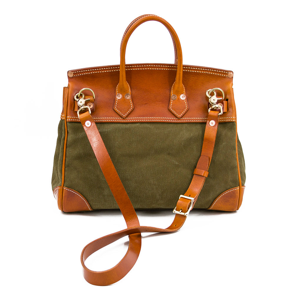 Canvas And Leather Handbags,Canvas Leather Bag,Work Bag,Unisex, 15in - Army Green and Brown Handbag with Shoulder Strap