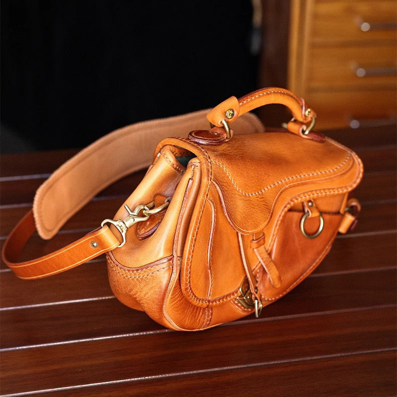 Saddle Bag Leather Crossbody, Italian Genuine Leather Should Bag, Unisex, More Handmade, 11in Length -i7bags