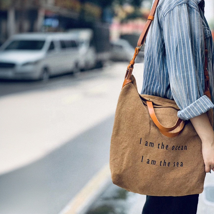 Tote Canvas Bag Literary Style Large Capacity Single Shoulder Backpack Crossbody Bag-Brown-i7bags-2