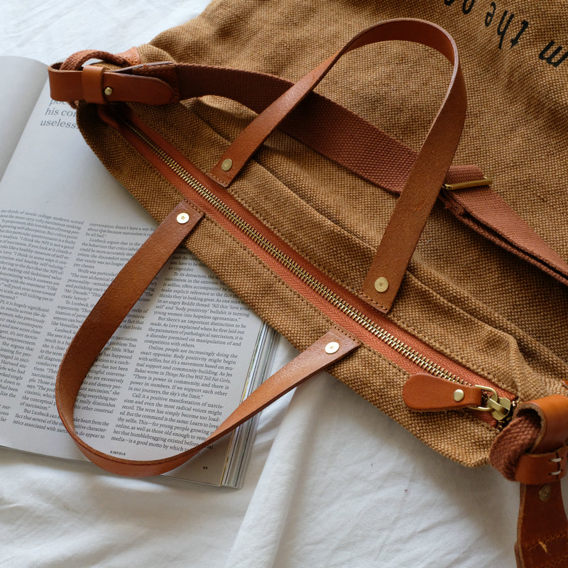 Tote Canvas Bag Literary Style Large Capacity Single Shoulder Backpack Crossbody Bag-Brown-i7bags-4