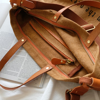 Tote Canvas Bag Literary Style Large Capacity Single Shoulder Backpack Crossbody Bag-Brown-i7bags-5