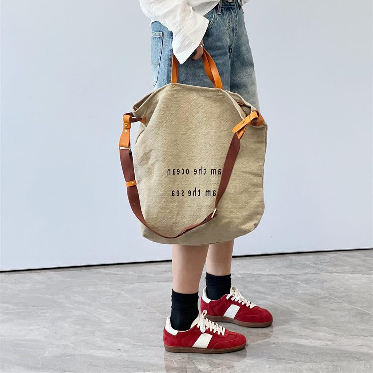 Tote Canvas Bag Literary Style Large Capacity Single Shoulder Backpack Crossbody Bag-Khaki-i7bags-3