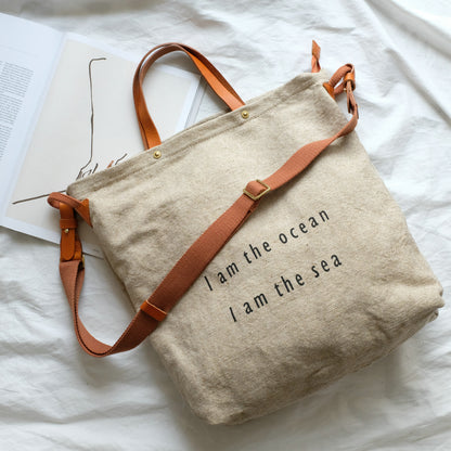 Tote Canvas Bag Literary Style Large Capacity Single Shoulder Backpack Crossbody Bag-Khaki-i7bags-9