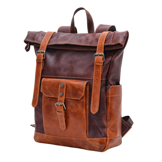 Large Leather Backpack For 16In Laptop,Mens Vegetable Tanned Leather Travel Backpack-i7bags