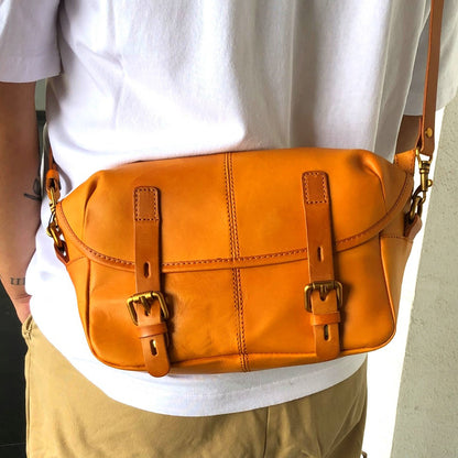 Vegetable-Tanned Leather Messenger Crossbody Bag For Women For Men-i7bags