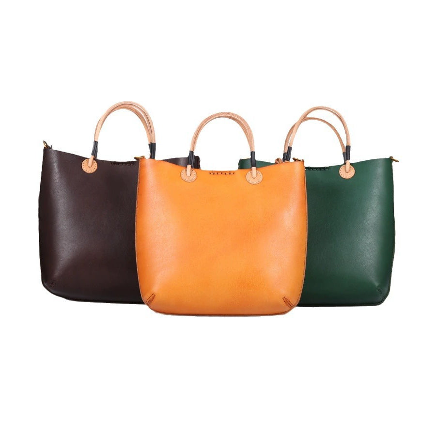 Vegetable-Tanned Leather Small Tote Handbag,Crossbody Bag For Women-i7bags