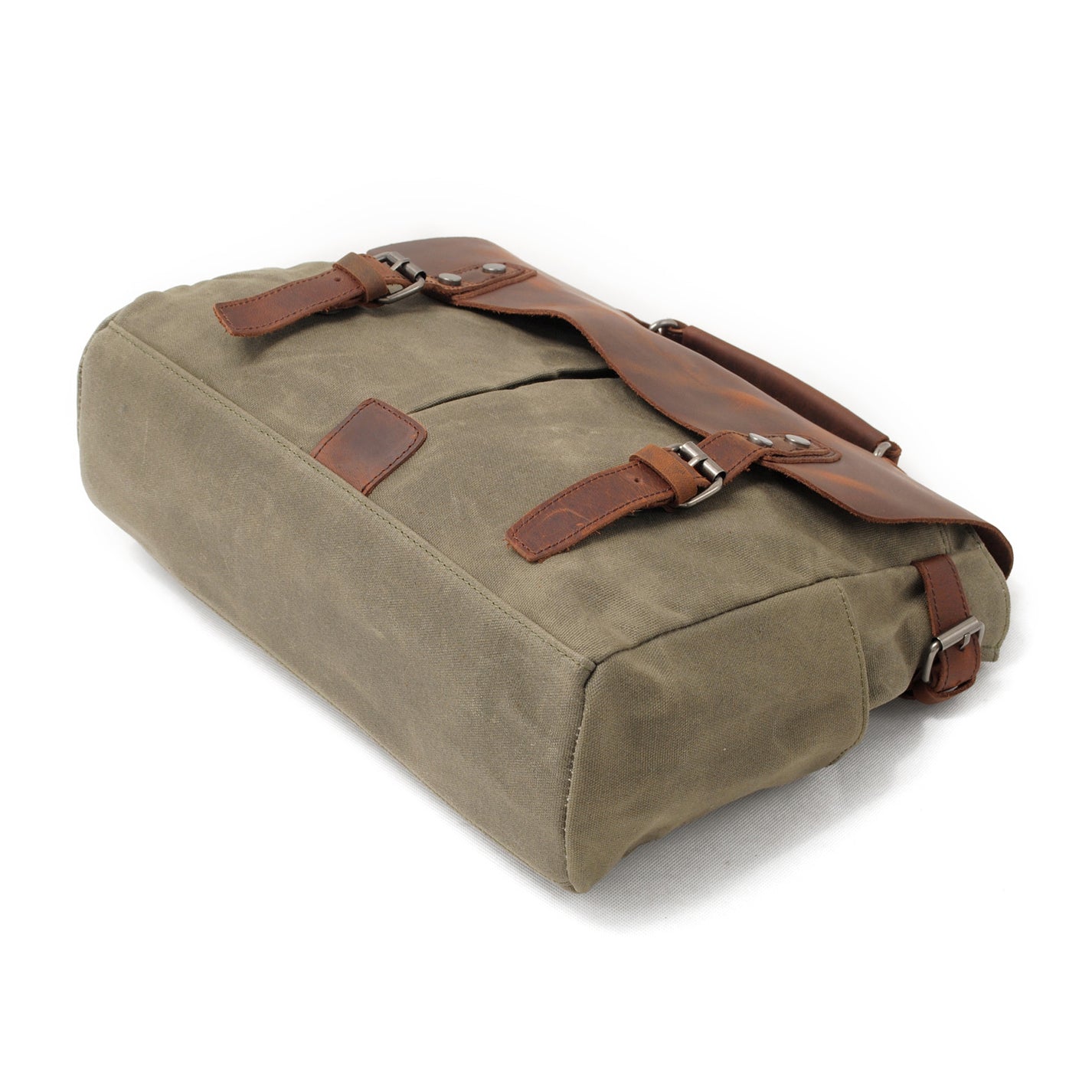 Vintage-Waxed-Canvas-and-Crazy-Horse-Leather-Laptop-Messenger-Bag-Army-Green-i7bags-5