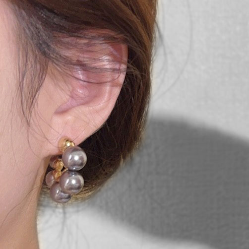 Vintage Grey Pearl Circle Earrings-i7bags-5