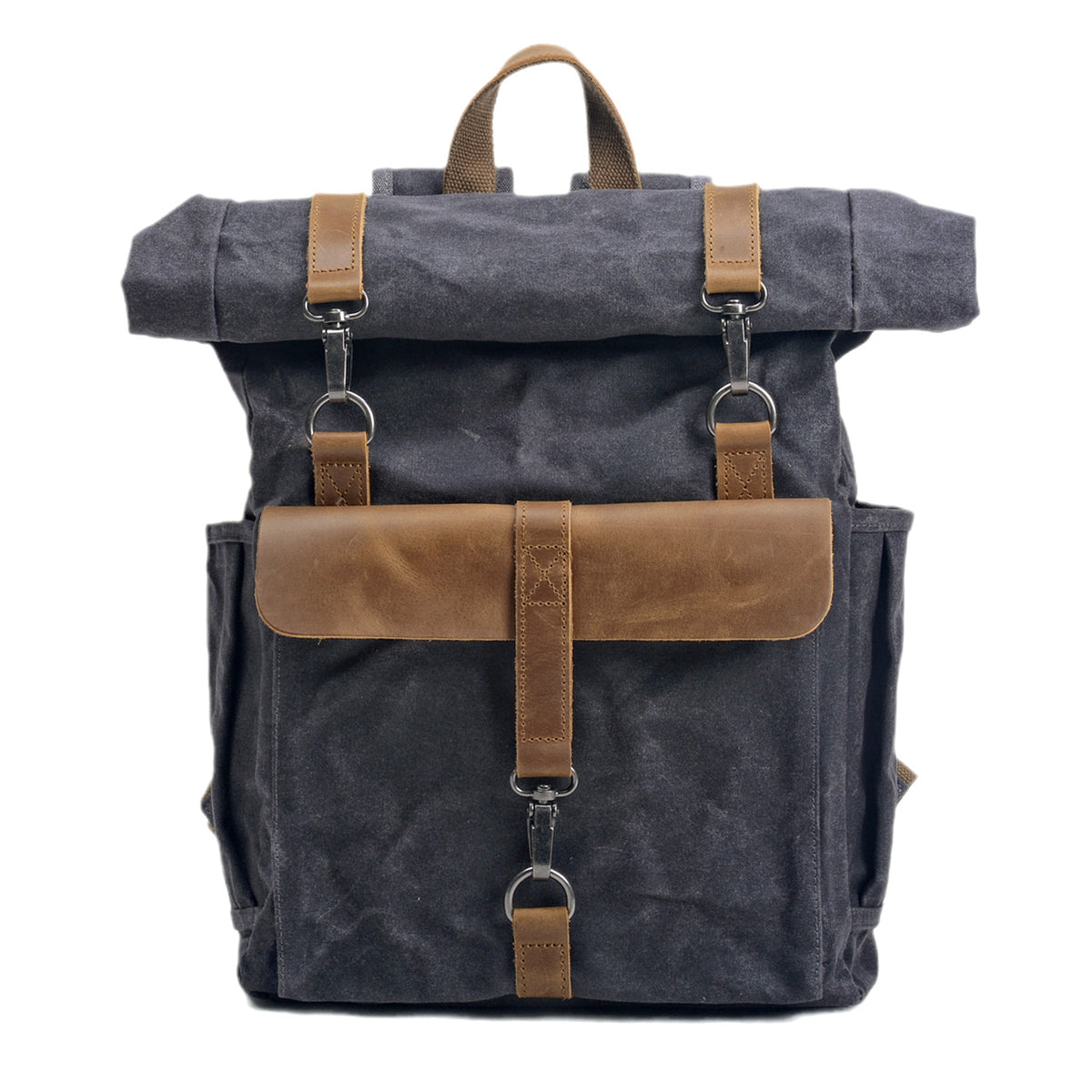 Waxed Canvas Backpack,Large Waterproof Rucksack,Outdoor Travel Sports Backpacks-i7bags Dark Gray