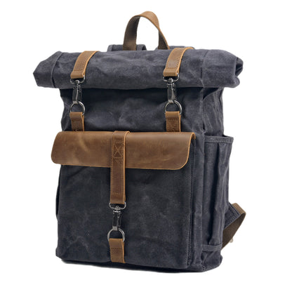 Waxed Canvas Backpack,Large Waterproof Rucksack,Outdoor Travel Sports Backpacks-i7bags