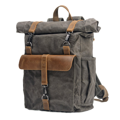 Waxed Canvas Backpack,Large Waterproof Rucksack,Outdoor Travel Sports Backpacks-i7bags