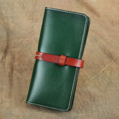 Handmade Full Grain Leather Long Wallet Card Slots Clutch 7.9in