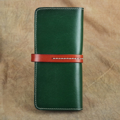 Handmade Full Grain Leather Long Wallet Card Slots Clutch 7.9in