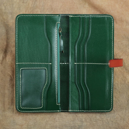 Handmade Full Grain Leather Long Wallet Card Slots Clutch 7.9in