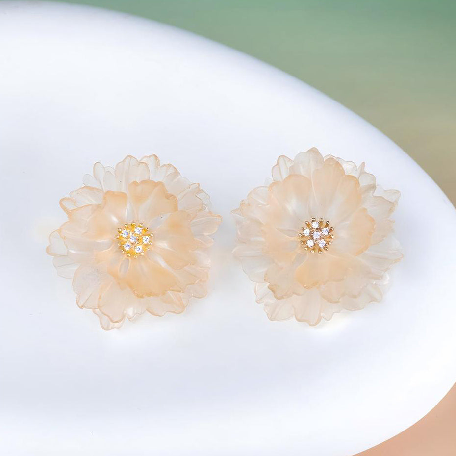 Blooming Color-Changing Sculptural Leather Flower Stud Earrings 1.9in