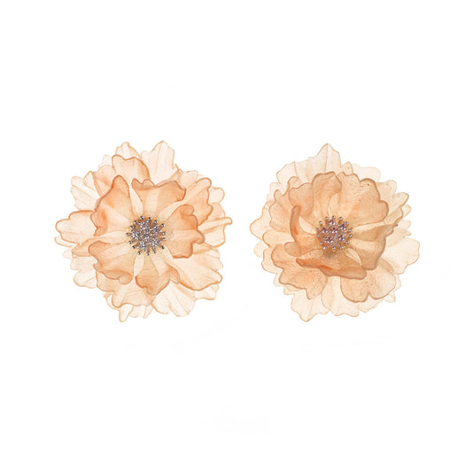 Blooming Color-Changing Sculptural Leather Flower Stud Earrings 1.9in