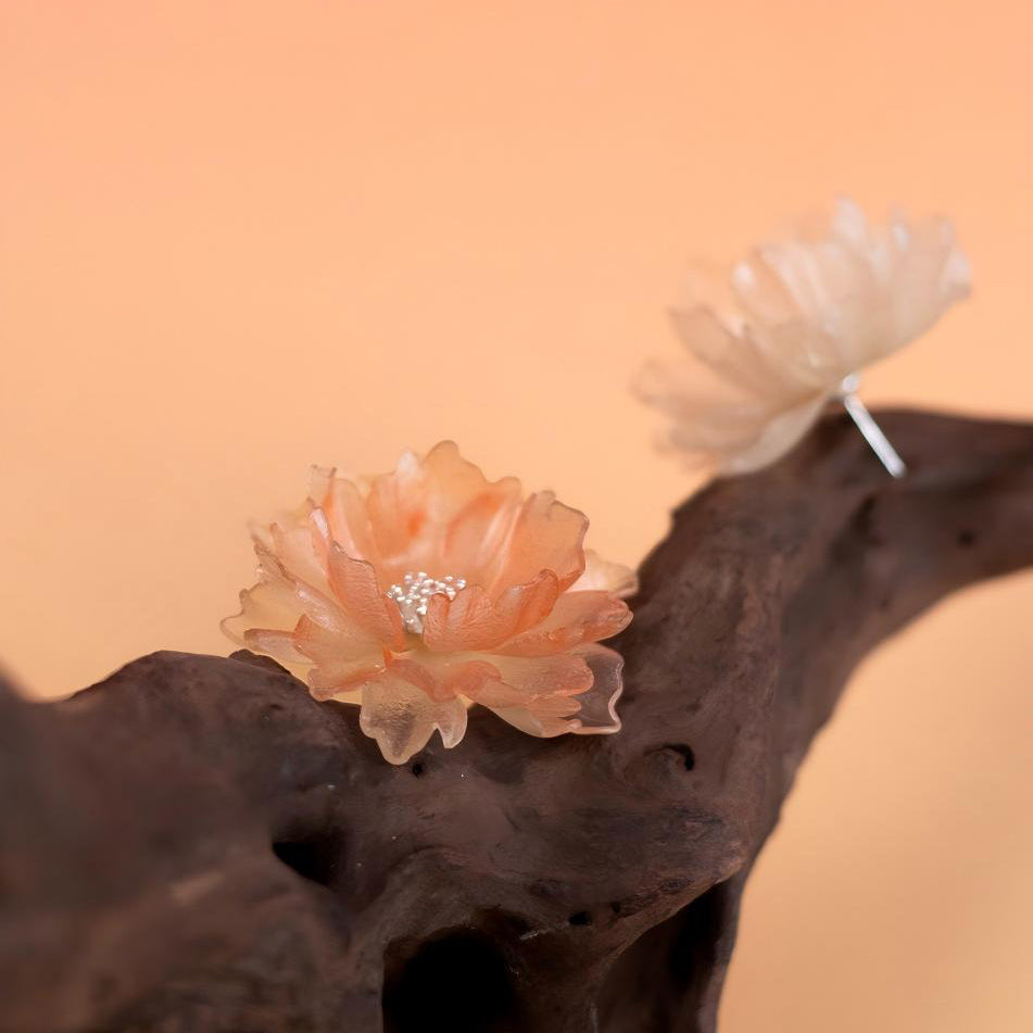 Blooming Color-Changing Sculptural Leather Flower Stud Earrings 1.9in
