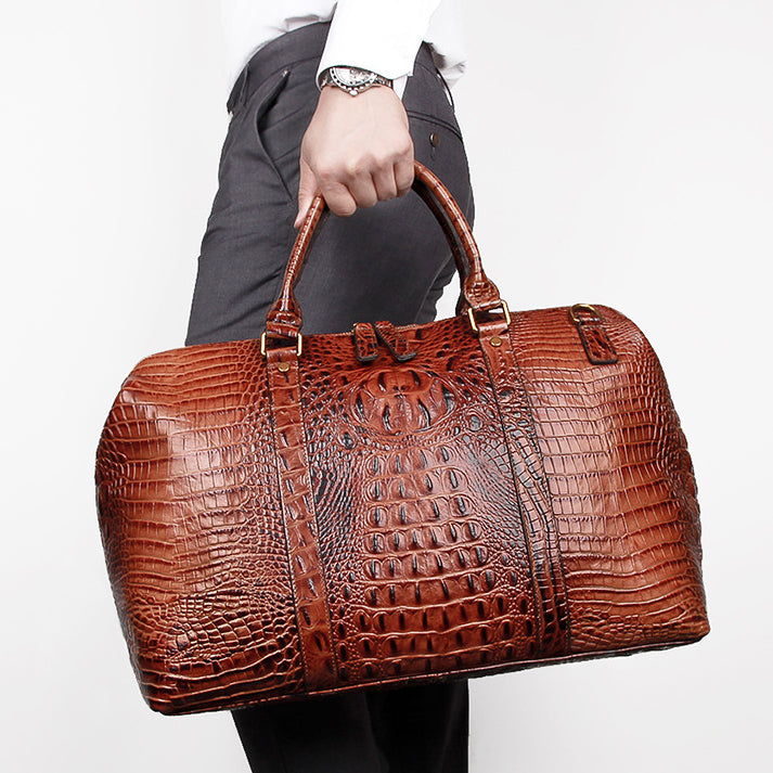 Genuine Leather Travel Bag Croc Embossed Business Duffel 18in
