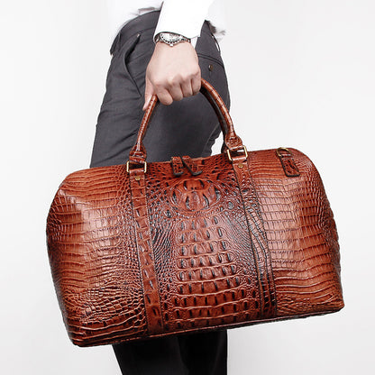 Genuine Leather Travel Bag Croc Embossed Business Duffel 18in