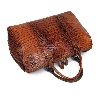 Genuine Leather Travel Bag Croc Embossed Business Duffel 18in