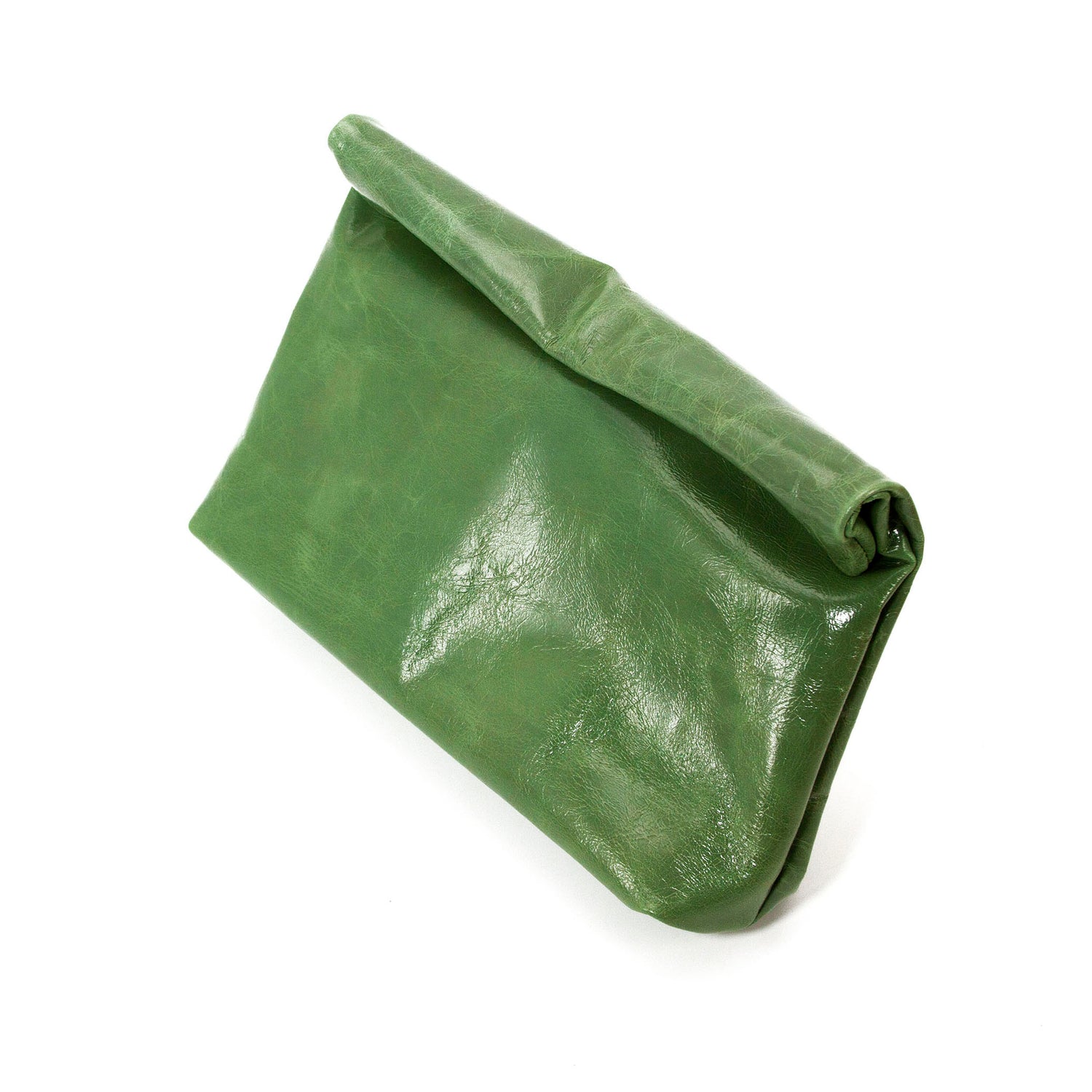 Oil Wax Leather Sugar Fruit Color Crimped Clutch-i7bags Olive green