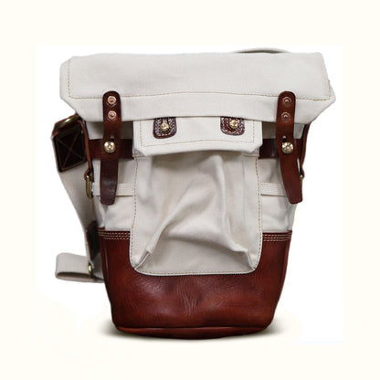 Canvas Crossbody Bag in Italian Leather Vintage Military Style, featuring a roll-top design and durable hybrid construction.