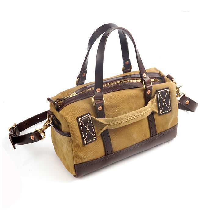 Handmade Canvas Leather Crossbody Bag Women 12.6in Vintage Satchel Purse with brown accents and a detachable strap