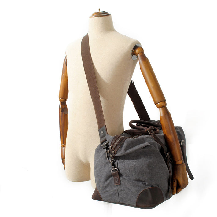 Canvas Leather Duffel Bag 21.7in Large Capacity Travel Luggage Men