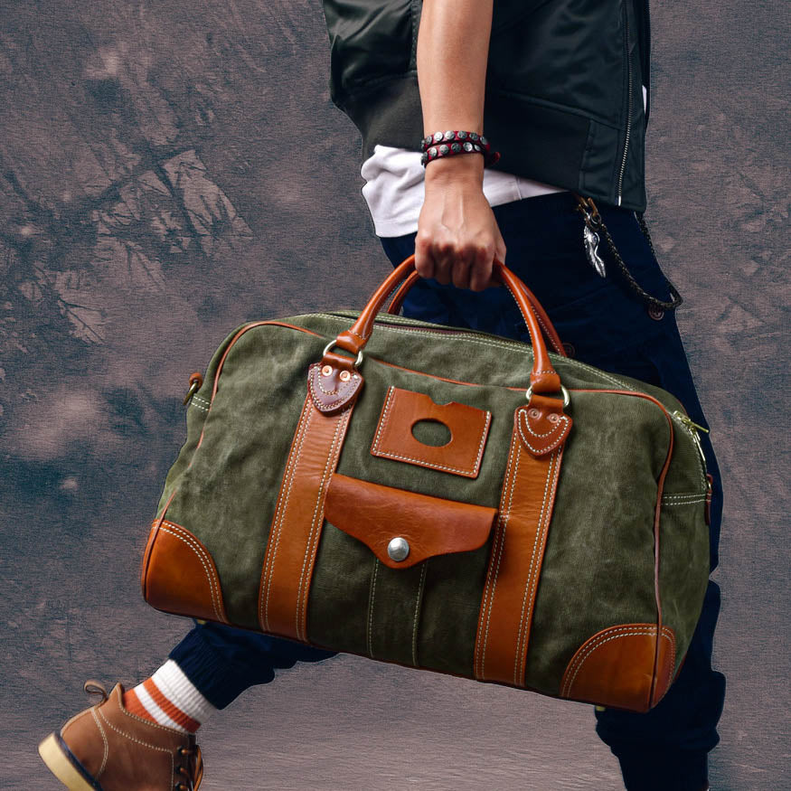 Canvas Duffle Bag Italian Leather Large Weekender Bag