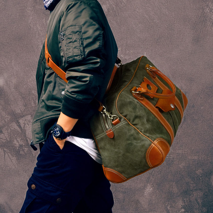 Canvas Duffle Bag Italian Leather Large Weekender Bag
