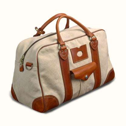 Canvas Duffle Bag Italian Leather Large Weekender Bag showcasing durable canvas and oil-tanned leather design.