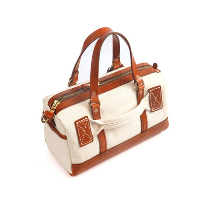 Handmade Canvas Leather Crossbody Bag Women 12.6in Vintage Satchel Purse with stylish leather straps.