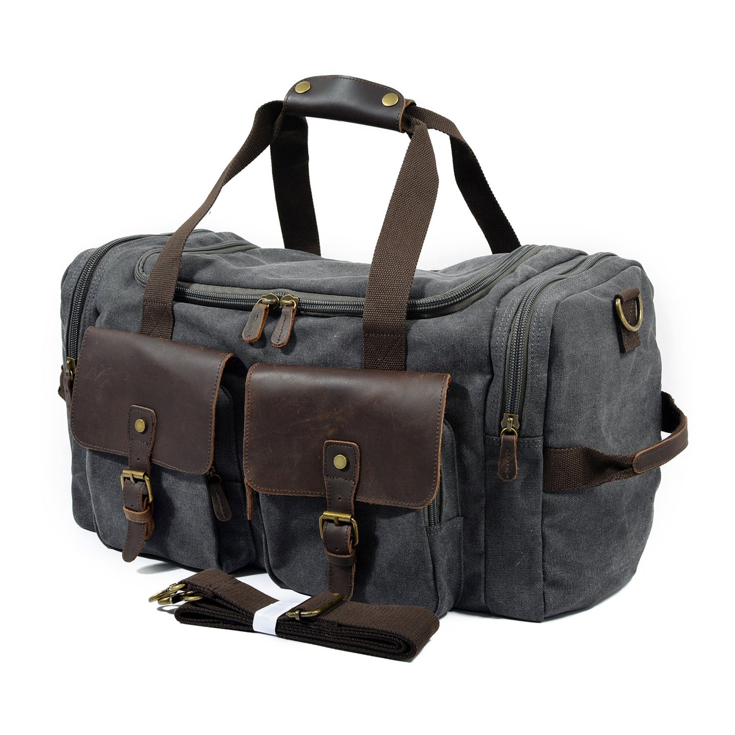 Large Canvas Leather Travel Bag 20.9in Crossbody Shoulder Duffel For Men