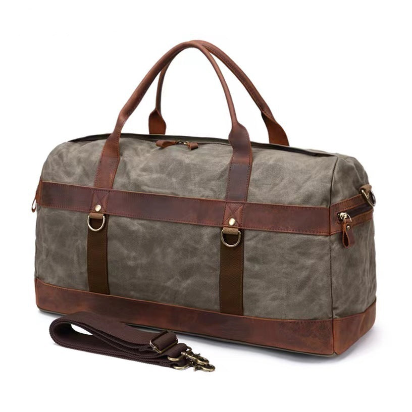 Canvas Leather Duffel Bag 22in Large Capacity Travel Gym Bag in army green and brown leather accents.