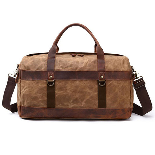 Canvas Leather Duffel Bag 22in Large Capacity Travel Gym Bag in Army Green and Khaki colors.