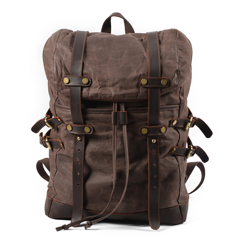 Canvas Backpack Men Waterproof Travel Rucksack Outdoor Bag 17.7in