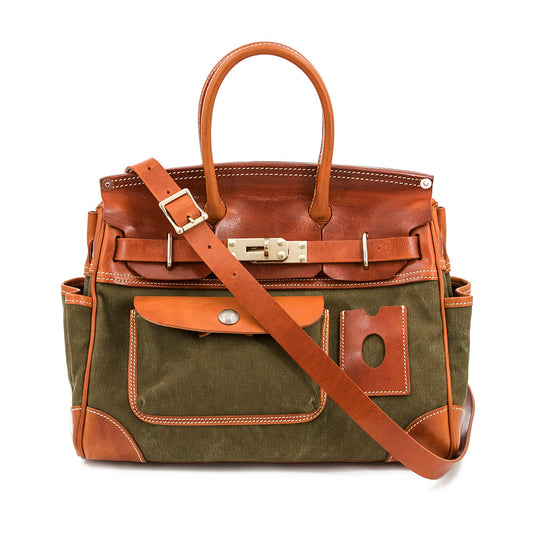 Canvas Tote Italian Leather Handmade Travel Bag Daily Work Bag 15in