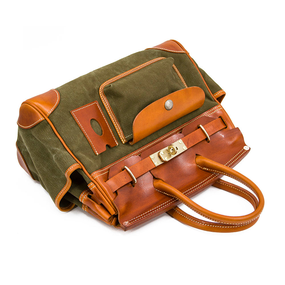 Canvas Tote Italian Leather Handmade Travel Bag Daily Work Bag 15in