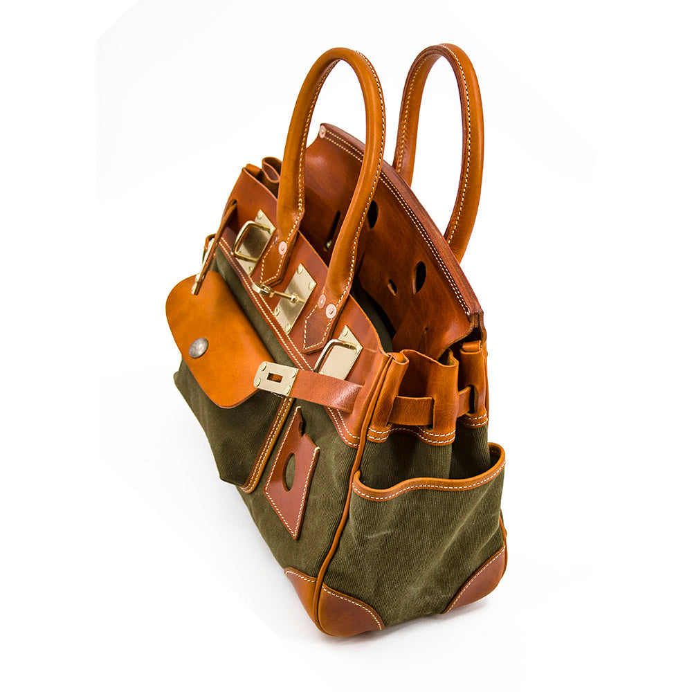 Canvas Tote Italian Leather Handmade Travel Bag Daily Work Bag 15in