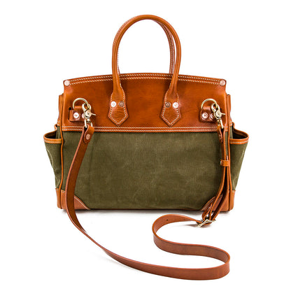 Canvas Tote Italian Leather Handmade Travel Bag Daily Work Bag 15in
