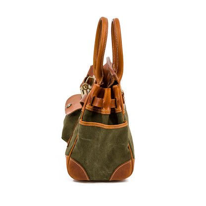 Canvas Tote Italian Leather Handmade Travel Bag Daily Work Bag 15in