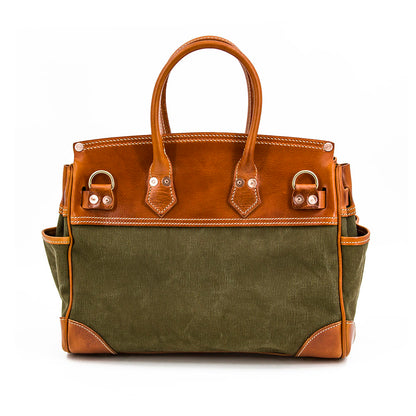 Canvas Tote Italian Leather Handmade Travel Bag Daily Work Bag 15in