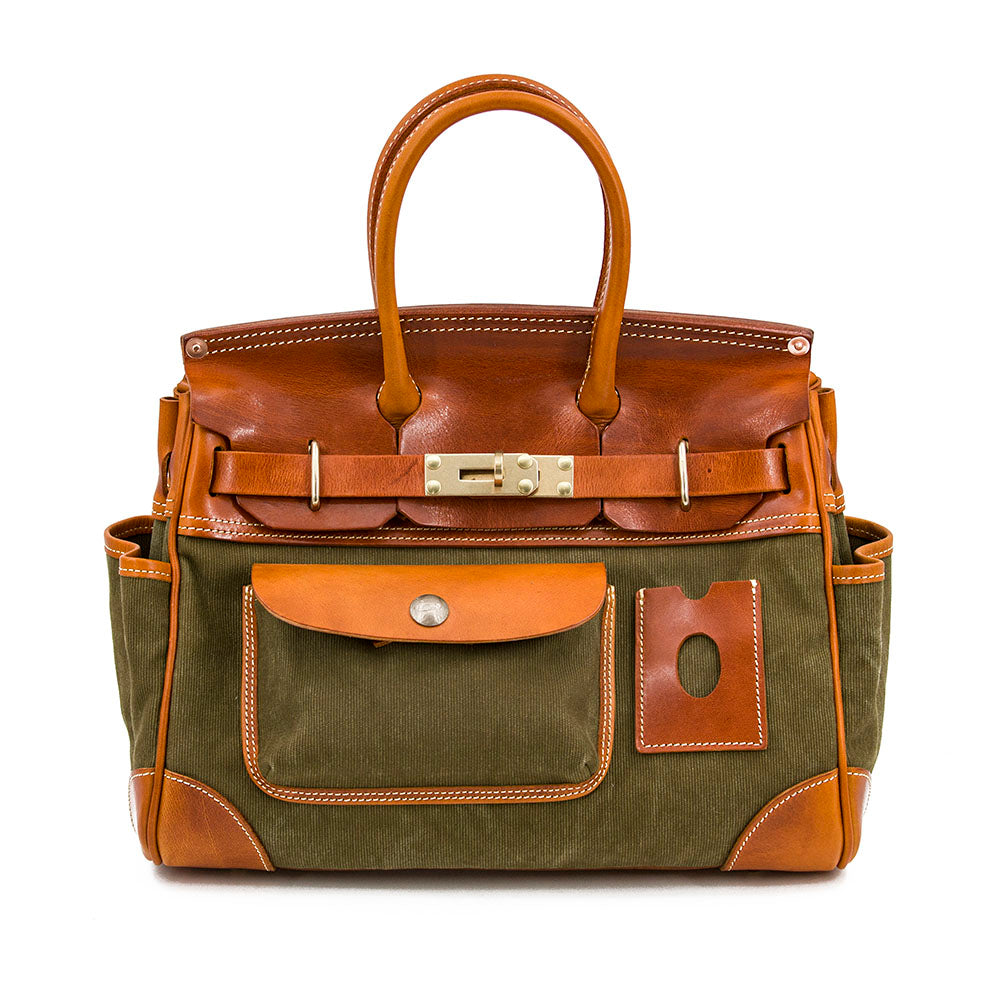 Canvas Tote Italian Leather Handmade Travel Bag Daily Work Bag 15in