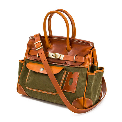 Canvas Tote Italian Leather Handmade Travel Bag Daily Work Bag 15in