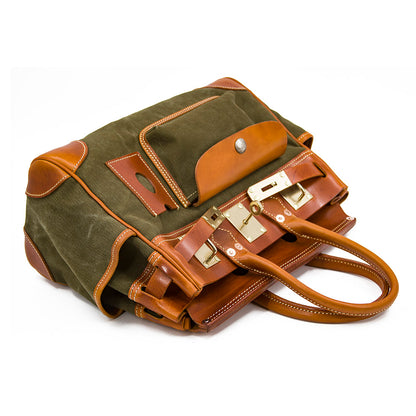 Canvas Tote Italian Leather Handmade Travel Bag Daily Work Bag 15in